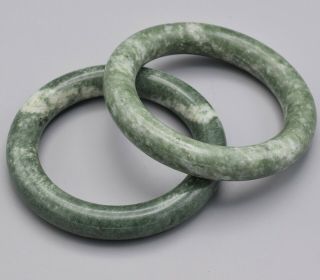 Vintage Green Jade Bangle Bracelet Set Of 2 250.  7 Grams