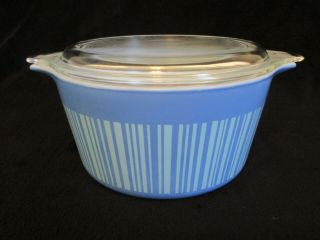 Vintage Pyrex Blue Barcode Striped 1 Qt Casserole Dish & Lid 473