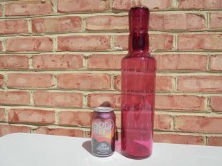 Vintage Murano Glass Cranberry Controlled Bubble Lg Decanter w Stopper 15 1/2 