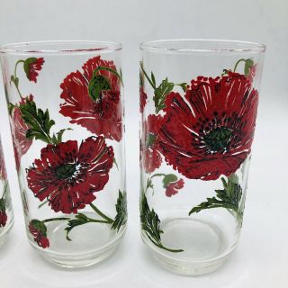 Vintage Libbey Red Poppy Drinking Glasses 1970s Flower Footed Set Of 3 2
