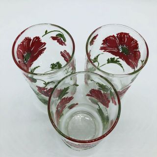 Vintage Libbey Red Poppy Drinking Glasses 1970s Flower Footed Set Of 3 4