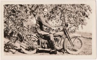 Vintage 1920s Snapshot Photo Man W/harley Davidson Motorcycle