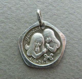 French,  Vintage Sterling Silver Pendant.  Astrological,  Gemini.  Zodiac Sign.