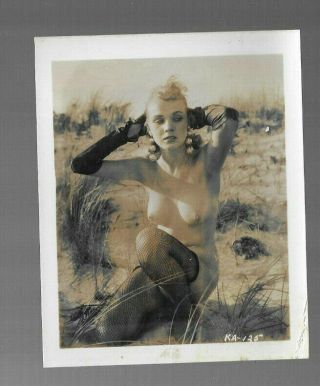 Vintage Risque Pinup Photo Woman In Sand Dunes W Gloves & Black Stockings 1950s