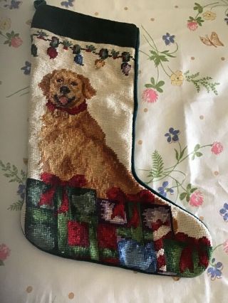Vintage Dog Christmas Needlepoint Stocking
