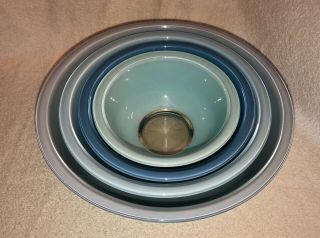 Vintage Pyrex Moody Blues Clear Bottom Mixing Nesting Bowls Set Of 4