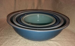 Vintage Pyrex Moody Blues Clear Bottom Mixing Nesting Bowls Set of 4 2