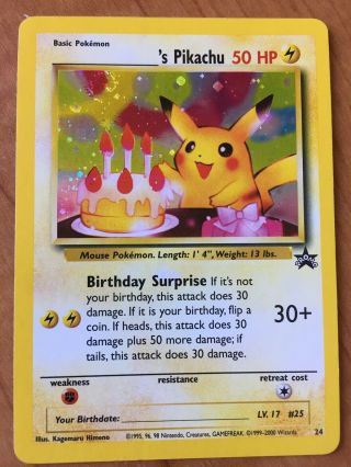 Vintage Pokemon Card Black Star Promo Holo Birthday Pikachu 24 Ex/nm