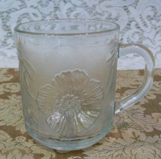 Set Of 4 Vintage Kig Malaysia Glass Coffee Mugs With Hibiscus Flowers