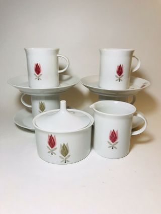 Vintage Mcm Set Of 4 Rosenthal China Demitasse Cup & Saucers Creamer Sugar Rare