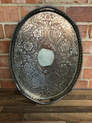 Vintage Large Silver Plated Over Copper Gallery Tray Chased English 20” Oval 2kg