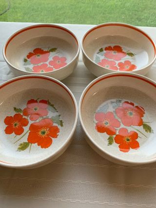 Vintage Lenox Temper - Ware Temperware Fire Flower Cereal Bowls Set Of 4
