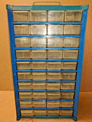 Vtg Tall Blue Metal 40 Drawer Storage Cabinet Small Parts Hardware Bin Organizer