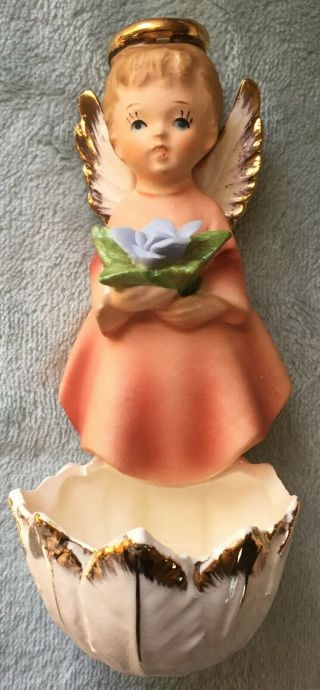 Rare Vintage Star 637 1950  S Angel Holy Water Font Wall Pocket Hanging