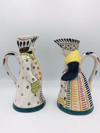 Vintage Pair Colonial Noble Man & Woman Creamer Syrup Pitchers Vase.  Italy. 2