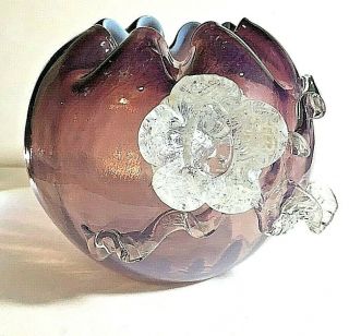 Antique Vintage Bohemian Czech Art Glass Rose Bowl With Rigeree Amethyst
