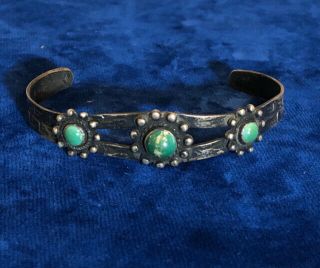 Vintage Fred Harvey Era Sterling Silver Green Turquoise Cuff Bracelet