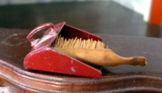 Wonderful Vintage Dust Bin & Wood Brush 1:12 Dollhouse Miniature