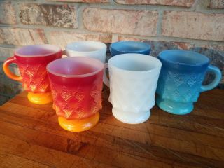 Set Of 6 Vintage Anchor Hocking Kimberly Diamond Oven Proof Coffee Cups Mugs 319