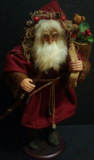 Vintage 16” Tall Santa Claus Figurine On Wooden Stand,  St.  Nicholas,  Christmas