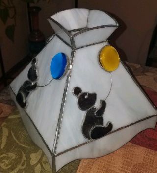 Unique Vintage Stained Leaded Slag Glass Lamp Shade With Teddy Bears & Balloons