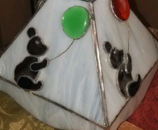 UNIQUE Vintage STAINED LEADED SLAG GLASS Lamp Shade With TEDDY BEARS & BALLOONS 5
