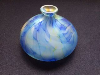 Vintage Squat Design Blue Art Glass Vase