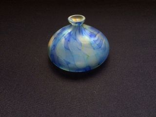 Vintage Squat Design Blue Art Glass Vase 2