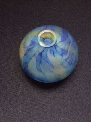 Vintage Squat Design Blue Art Glass Vase 3