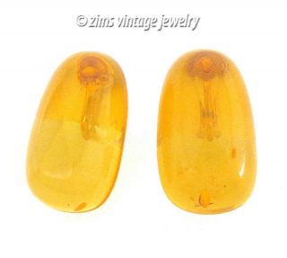 Vintage Modernist Baltic Honey Amber Faceted Dome Gold Earrings Clip On