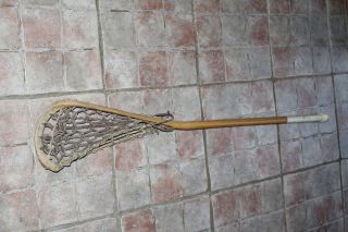 Vintage Lacrosse Stick Wood Leather Rawhide 46 " Long