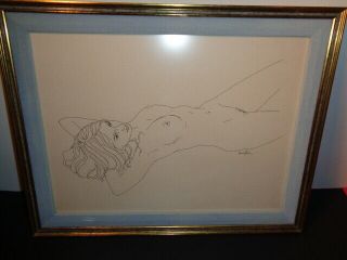 Vintage Irving Boker Signed Etching Of A Nude Lady Lying On Her Back (12 By 16