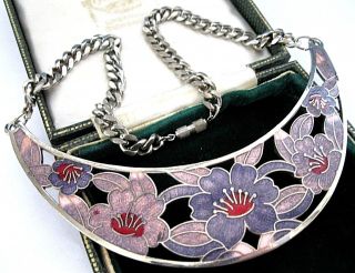 Vintage Jewellery Gorgeous Large Cloisonne Enamel Flowers Drop Necklace