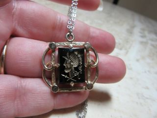 Vintage Black Intaglio Cameo Spanish Conquistador pendant,  necklace 2