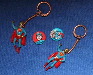 Vtg Superman Pin Back Buttons Keychain Vending Gumball Machine