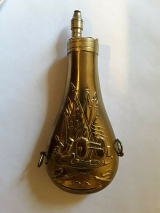 Brass Black Powder Flask.  Made In Italy.  Muzzle Loading.  Collectibles.  Vintage