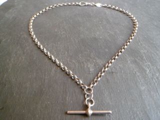 Vintage Hallmarked Solid Silver Albert Pocket Watch Chain Style T - Bar Necklace
