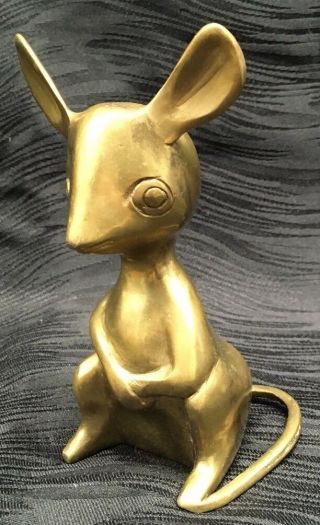 Vtg 5” Solid Brass Mid Century Modern Mouse Figurine Desk Paper Weight Big Ears