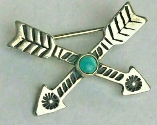 Sterling Silver 925 Vintage Top Quality Southwestern Arrows Brooch Pin 1.  7 G