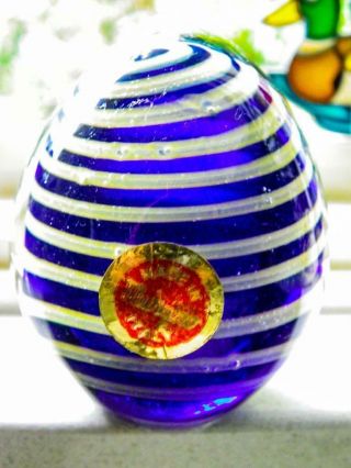 Unusual Vintage Murano Glass Egg Shape Paperweight - Attached Label - Italy