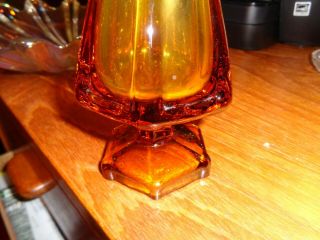Vintage Viking Epic Glass Swung Vase Amber Ribbed Hexagon Footed Base 3