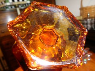 Vintage Viking Epic Glass Swung Vase Amber Ribbed Hexagon Footed Base 4