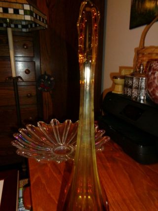 Vintage Viking Epic Glass Swung Vase Amber Ribbed Hexagon Footed Base 5