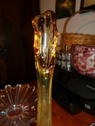 Vintage Viking Epic Glass Swung Vase Amber Ribbed Hexagon Footed Base 6