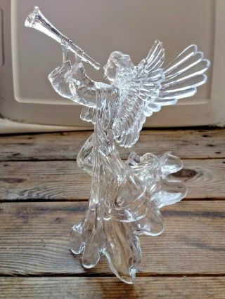 Vintage Clear Acrylic Angel W/ Trumpet Christmas Tree Topper Holiday Decoration