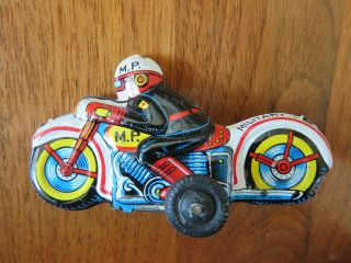 Nomura Vintage Military Police M.  P.  Tin Friction Toy 3.  5 " Motorcycle Japan