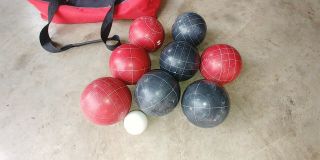 Vintage Sport Craft Bocce Balls Compl W/pallino Ball&bag Field Play Party Green