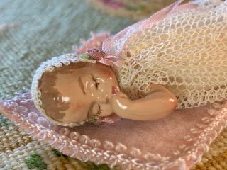 Vintage Miniature Dollhouse Artisan Sculpted Porcelain Sleeping Baby Girl Pretty
