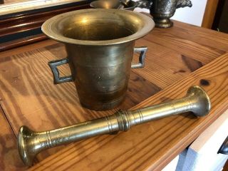 Rare Antique Heavy Vintage Mortar And Pestle Handmade Brass Gold Color