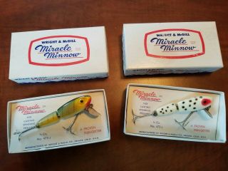 2 Vintage Wright And Mcgill Miracle Minnow Fishing Lures